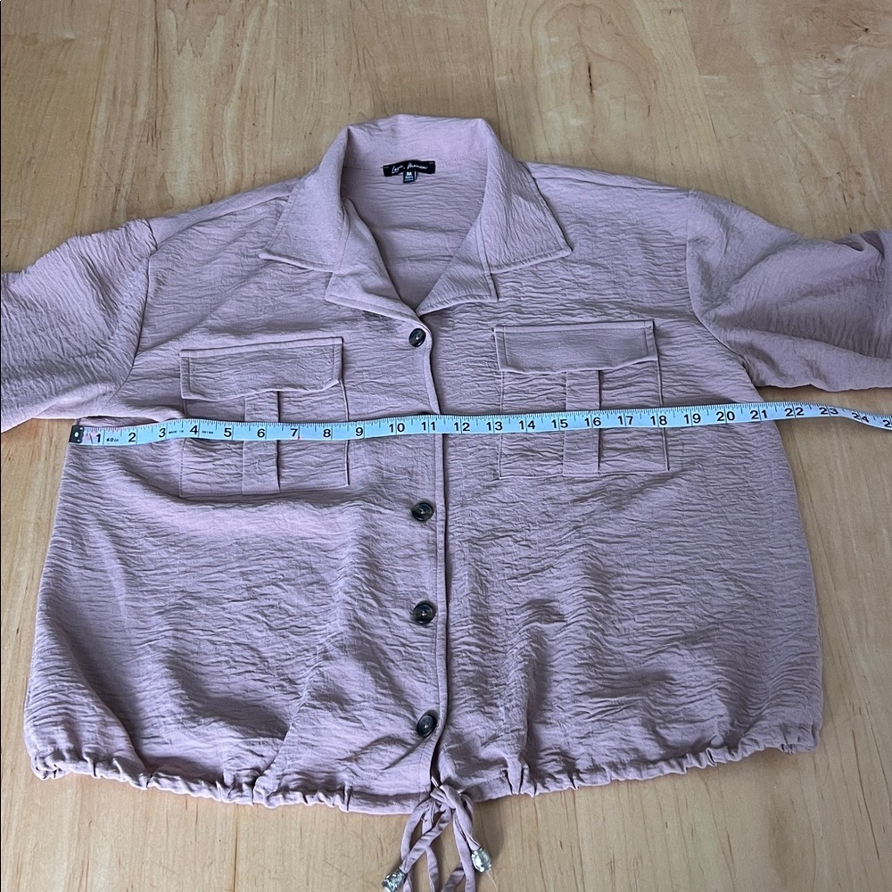 Relaxed Light Pink Utility Jacket with Drawstring Hem - Picture 3 of 4